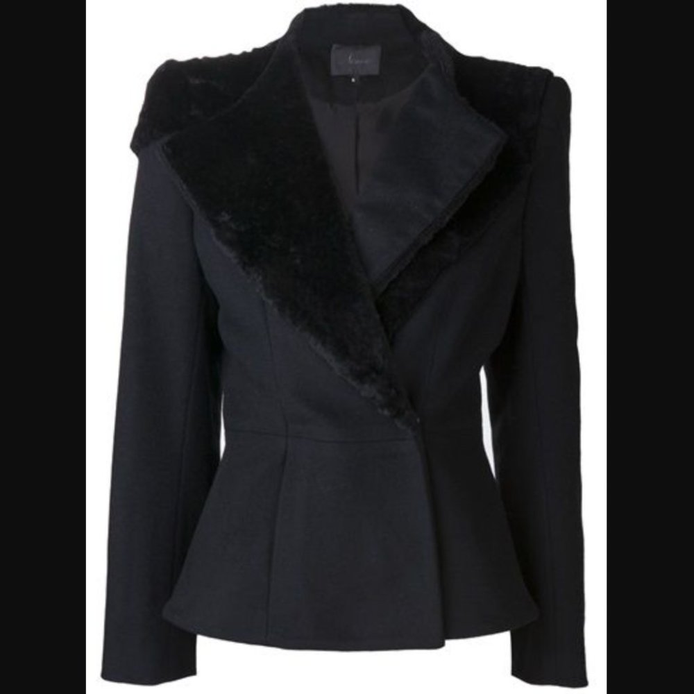 MISHA NONOO black wool jacket with sheepskin collar